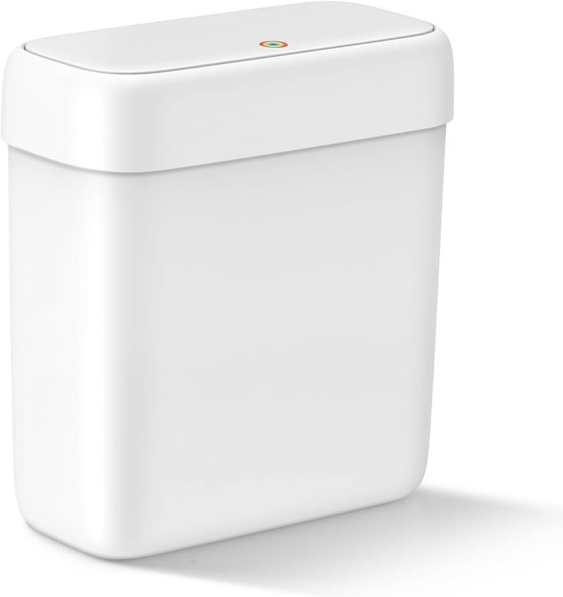 MOPALL Small Bathroom Trash Can with Lid, 3.2 Gallon / 11.5 L Slim Plastic Garbage Bin with Pop-Up Lid, Mini Waste Basket Can Dog Proof for Kitchen, Bedroom, Office, Laundry, Toilet, Rv, White - Image 1